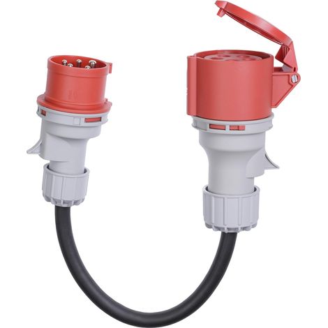 Adaptateur fiche 16A vers prise 32A avec couvercle de protection, triphasé, 5 broches, IP44 protégé contre l'eau et la poussière, portable, adapté à un usage industriel et domestique (16-32) (1/5)