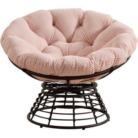 ELVMI Fauteuil Papasan Pivotant à 360 Degrés avec Coussin Rembourré, Design Ergonomique, Acier et Rotin PE Rose (1/5)