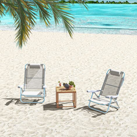 Set aus 2 klappbaren und verstellbaren Campingstühlen mit 6 Höhenverstellungen, aus Aluminium und Schaumstoff, 62 x 65 x 80 cm, Hellgrau