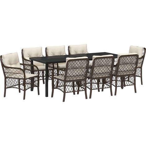 Maison Exclusive - Set da Pranzo per Giardino con cuscino 9 pcs Marrone polyrattan