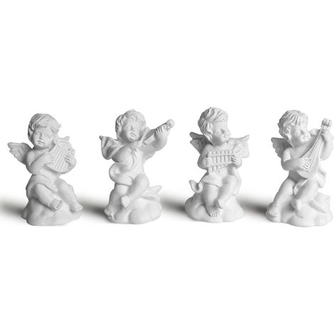 Lot de 4 statues chérubins anges musicaux en résine décoration intérieure mini figurines étagères (1/5)