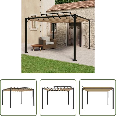 Pavillon - Pergola mit Lamellendach 3x3 m Taupe Stoff und Aluminium (1/5)