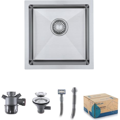 Evier Inox 1 Bac Avec Siphon Évier de Cuisine Sans Trou de Robinet 40×40 cm (1/5)