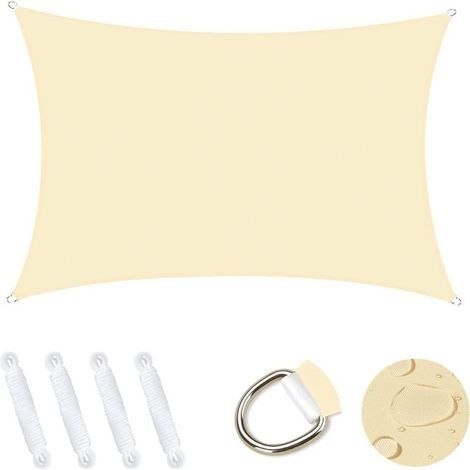 Voile d'ombrage Rectangulaire 3x4m, Abri de Jardin 95% UV Block Sunscreen Auvent Toile Ombrage Étanche Durable pour Extérieur Patio Jardin Cour Arrière Camping Piscine - Crème (1/4)