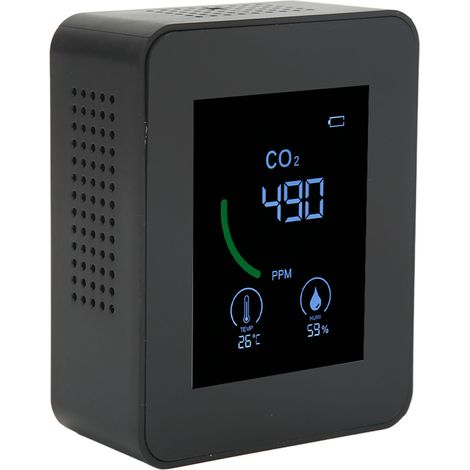 3-in-1 Infrarot-Kohlendioxiddetektor, Temperatur- und Feuchtigkeitsmesser, störungsfreier Luftqualitätsmonitor für Zuhause und Büro, Schwarz (1/5)