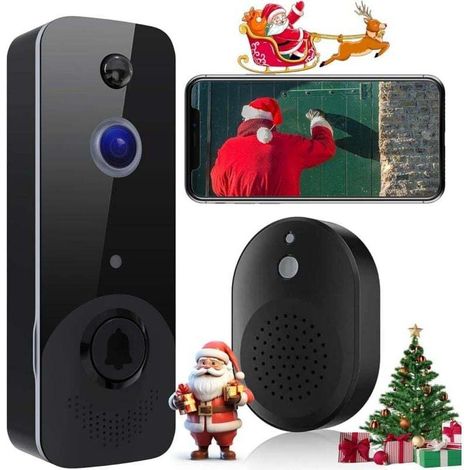 Sonnette sans fil avec caméra, interphone vidéo intelligent Wi-Fi HD 1080p, détection de mouvement PIR, audio bidirectionnel, vision nocturne, grand angle, piles incluses
