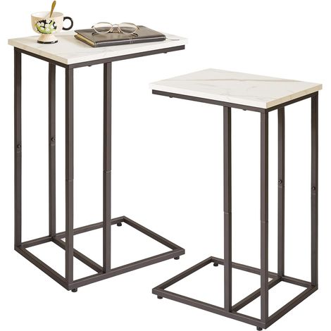 Table d'appoint, Table De Salon avec Cadre en Métal, Table De Salon Conception Moderne, pour Salon, Étude, Travail, Structure en Marbre Blanc et Métal Noir (1/5)