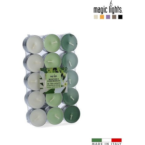 Packung mit 30 Kerzen mit Moschus-Weiß-Blumen-Aroma, 3,7 cm, magische Lichter