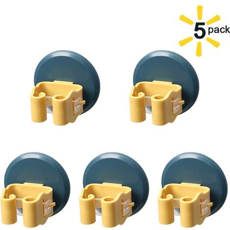 Lot de 5 supports de balai à vadrouille, pinces à balai murales, auto-adhésifs sans perçage, crochets utilitaires super antidérapants pour la maison, la salle de bain, la cuisine, le jardin, le garage (1/5)