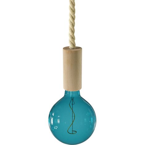 creative cables - Lampada a sospensione Made in Italy completa di cordone nautico XL e finiture in legno