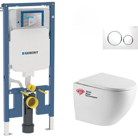Confezione WC Bati-supporto Geberit UP720 extrapiatto + WC senza flangia fissaggi invisibili + piastra Sigma 21