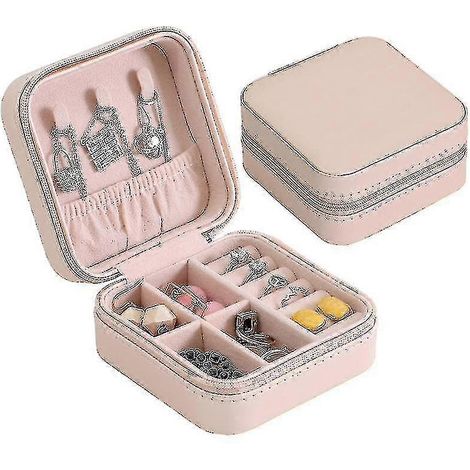 Organisateur de bijoux en cuir, étui de voyage portable pour bijoux, rangement pour boucles d'oreilles et colliers (1/4)