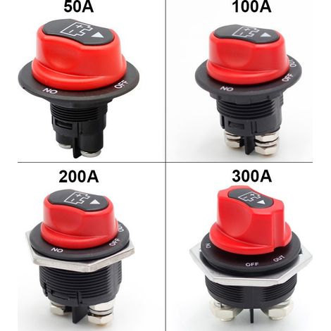 ONEGOL Interrupteur de batterie pour voiture, caravane ou yacht, interrupteur de batterie CC 50A/100A/200A/300A (300A Blacktop NO-OFF-OUT) (1/5)