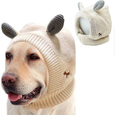 Bonnet tricoté pour chien Hmwy-pet avec oreilles de lapin, couvre-chef chaud d'hiver pour chiot, beige (1/5)