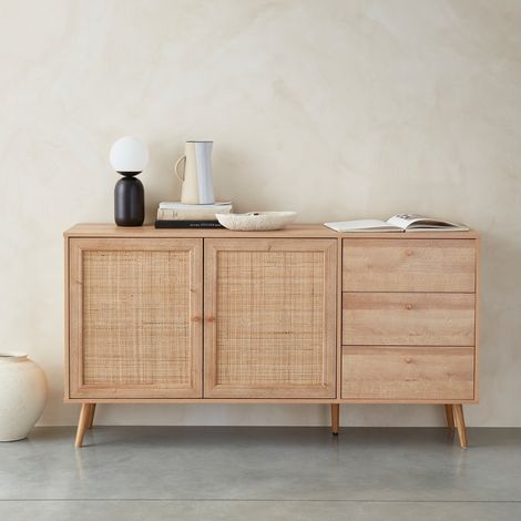 Credenza scandinava a 2 ante in canna, 150cm (1/5)