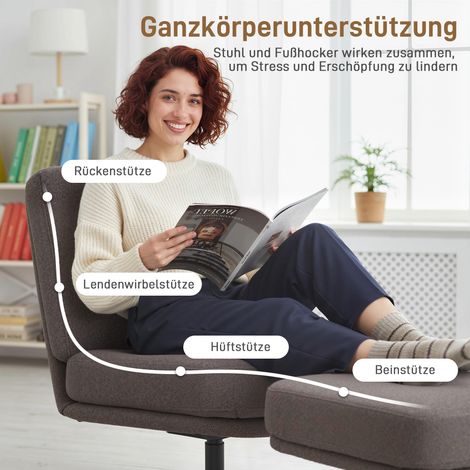 Fauteuil pivotant avec repose-pieds, gris foncé, revêtement aspect lin pour salon, siège tournant confortable (1/4)