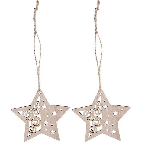 10 pendentifs créatifs en bois naturel pour sapin de Noël, en forme de vague étoilée ajourée. Décoration à suspendre pour sapin de Noël.