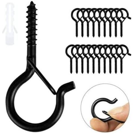 20 Pièces Piton à Visser Noir Crochet à Visser Charge Lourde Avec Boucle de Sécurité Crochet de Plafond Bois Pour Suspendre des Paniers à Plantes, des Mangeoires à Oiseaux, des Lanternes,Tasse (1/5)