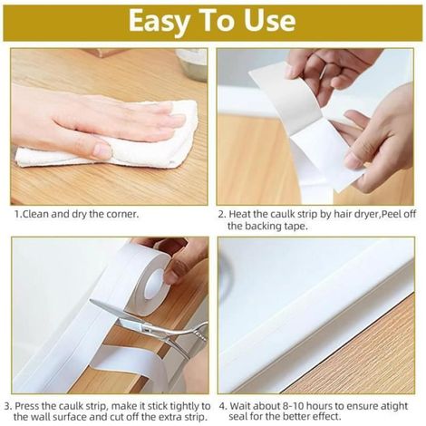 2PCS bande d'étanchéité autocollante en PVC,Ruban d'étanchéité étanche pour cuisine, salle de bain,Bande en silicone autocollante (1/4)