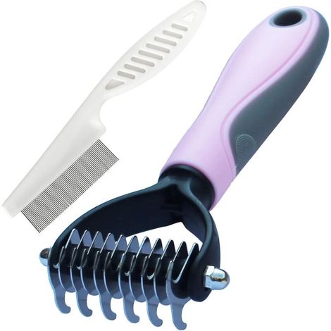 Kit de toilettage pour chiens et chats avec peigne anti-puces et brosse, brosses de toilettage pour animaux à poils longs et courts, peigne pour sous-poil pour la mue et l'élimination du sous-poil (S) (1/5)