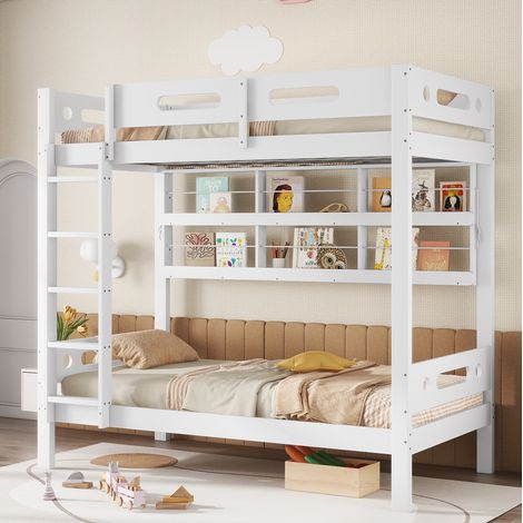 Letto a castello 90x200 cm in legno bianco con contenitore FloraGrace (1/5)