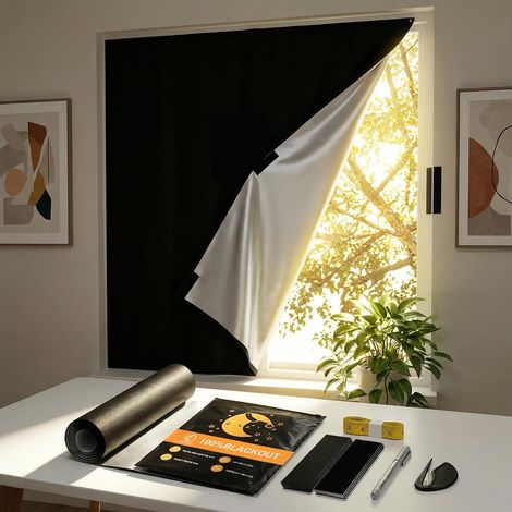Occultant sans Percage 200X145 cm Portable 100% Rideau Store d'obscurcissement, Protection Solaire Stores Occultants pour Fenêtres de Toit Incliné Chambre à Coucher Chambre d'enfant (1/5)