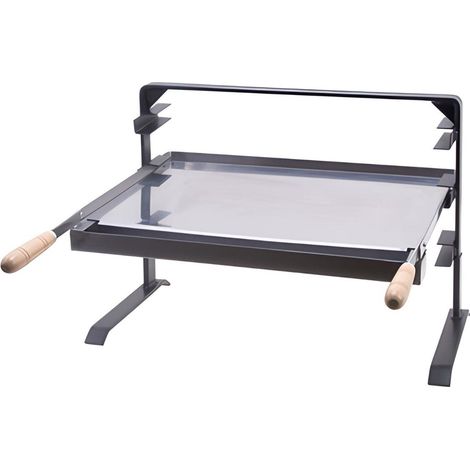 Support barbecue inox gris avec grille et récupérateur de graisse – Dimensions 80 x 43 x 42 cm – Poignées pliantes en bois – Visiodirect (1/2)