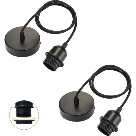 CSPARKV 2er-Set Pendelleuchten E27 mit schraubbarem Ring, verstellbares Textilkabel 100 cm, Pendelleuchte kompatibel mit Lampenschirm, ideale Fassung für Küchenpendelleuchte