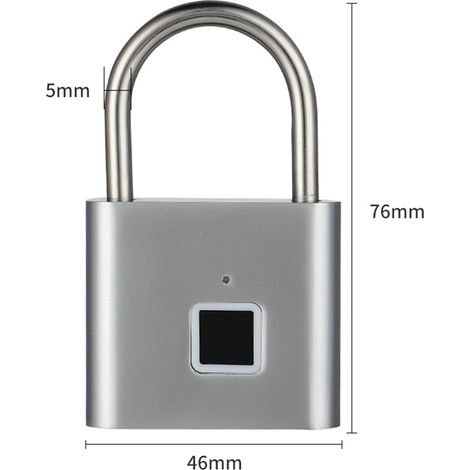 Cadenas intelligent à empreinte digitale étanche, serrure électronique antivol sans clé pour portail, porte et casier, cadenas connecté rechargeable, finition argent mat, 20 empreintes enregistrables (1/5)