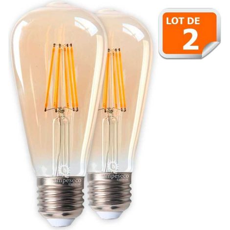 Lot de 2 Ampoules LED Style Vintage Teardrop ST64 Doré 7 Watts Blanc Très Chaud Culot E27 (1/3)