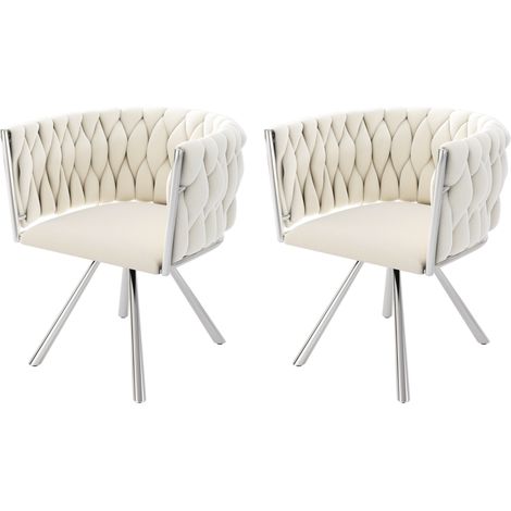Lot 2 fauteuils pivotants beige/argent - 4 pieds métal - Pour salon, chambre, détente - Confortables - Design moderne (1/5)