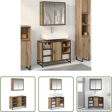 Armoire miroir -  Ensemble de mobilier de salle de bain 2 pcs Chêne artisanal (1/5)