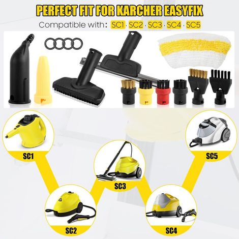 18-teiliges Zubehörset für Kärcher EasyFix SC1 SC2 SC3 SC4 SC5 Dampfreiniger – inklusive Düsen, Bürsten, Abzieher und Mikrofasertüchern – zur Reinigung von Böden, Fenstern und Fliesen (1/4)