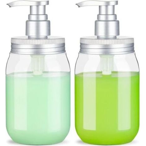 Lot de 2 Flacons Distributeurs 450ml avec Pompe Rechargeables, Idéal pour Savon Liquide et Lotion (1/4)