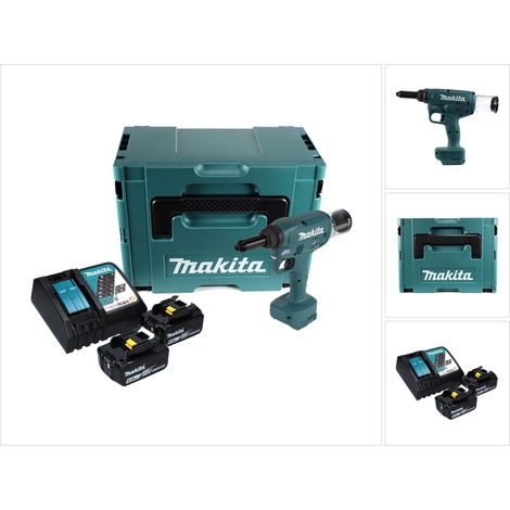 Makita DRV 250 RGJ Rivettatrice a batteria 18 V 20 kN Brushless + 2 batterie da 6,0 Ah + caricabatterie + Makpac (1/5)