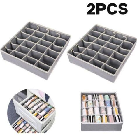 Lot de 2 boîtes de rangement pour sous-vêtements et autres petits accessoires, séparateurs de tiroirs pliables à 24 cellules pou (1/5)