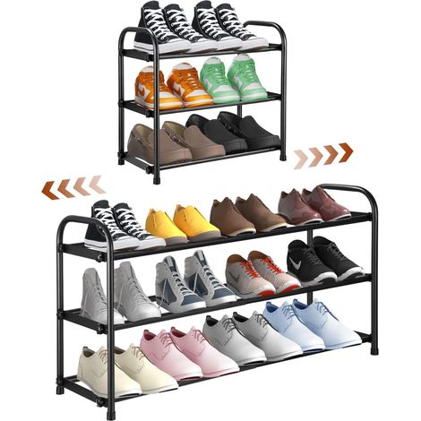 Scarpiera estensibile a 3 livelli, scarpiera in metallo regolabile da 45 a 83 cm, nera, soluzione salvaspazio per riporre le scarpe in ingresso, soggiorno, camera da letto, spogliatoio, corridoio. (1/5)