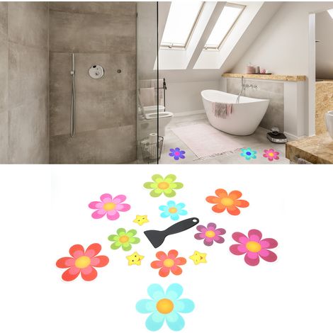 13 Autocollants de Fleurs Antidérapants pour Salle de Bain - Imperméables avec Grattoir pour Baignoire (1/5)