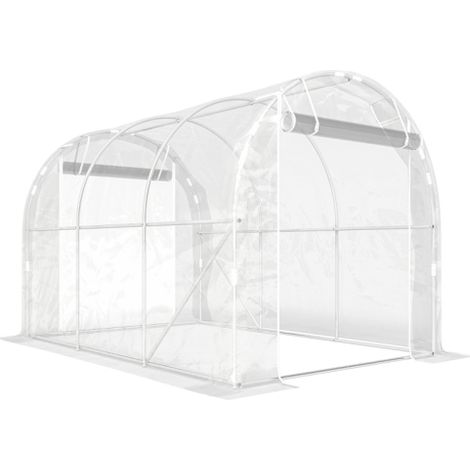 Polytunnel-Gewächshaus, begehbares Gewächshaus mit verzinktem Stahlrahmen und UV-beständiger PE-Abdeckung, transparent 
On-Site