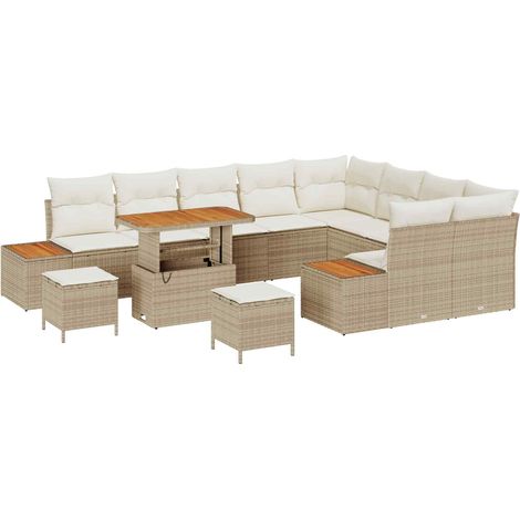 Maison Exclusive - Set Divano da Giardino 12 pz 11-Numero di posti Beige e Crema (1/5)