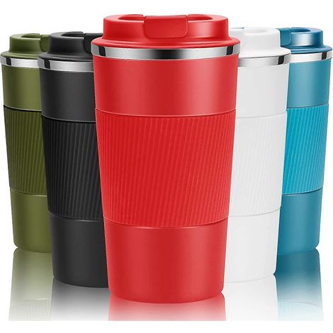 Travel Mug Reusable Coffee Cups Thermal Insulated Vacuum Insulation Stainless Steel Bottle for Hot Cold Drinks (Black, 380ml) (1/3)