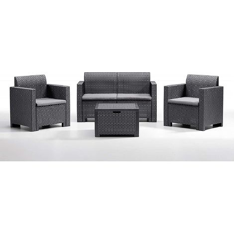 Divano due sedute con Poltrone e Tavolino/Salotto/Salottino per Esterno/Arredo Giardino - Mod. Kansas 2 Antracite (1/3)