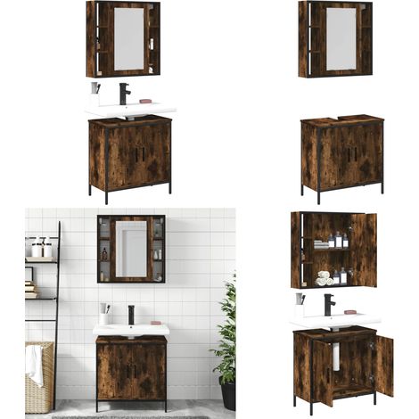 2-tlg. Badmöbel-Set Räuchereiche Holzwerkstoff - Badezimmermöbel - Badmöbel-Set - Holzwerkstoff - Rauchfarbe - Spiegelschrank - Home & Living (1/5)