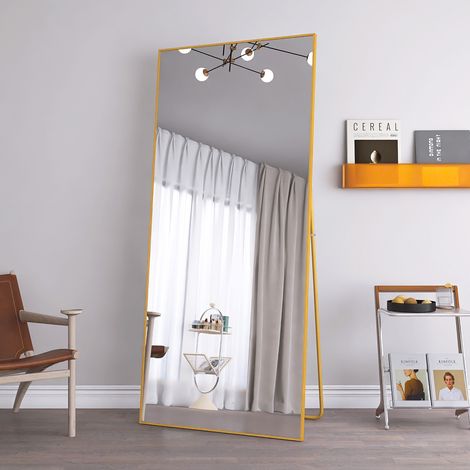 Miroir en Pied Grand, Grand Miroir de Sol Pleine Longueur, Cadre en Alliage d'Aluminium, Suspendu, pour Chambre Salon Entree (Rectangulaire, 180x80 cm)
