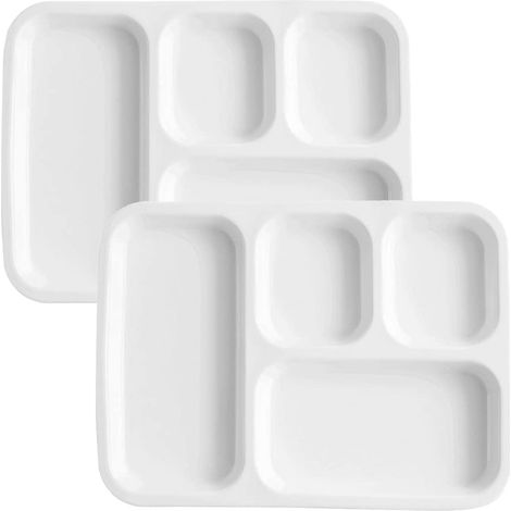 Assiette en Porcelaine Blanche avec 4 Compartiments, Plaque de Contrôle des Portions avec Sections pour Adultes, Jeu de 2 (Rectangle2) (1/5)