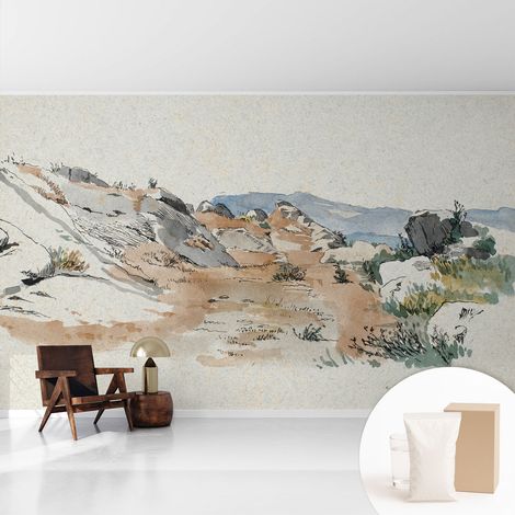 Papier peint intissé pour salon chambre à coucher peint imprimé pour mur - Colle incluse gratuite Paysage rocheux 416x254 cm (1/5)