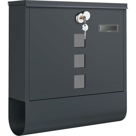 Buzón mural con cerradura y tapa giratoria, ventana de visualización, placa identificativa, compartimento para periódicos, fácil montaje, 9,5 x 30,5 x 33,3 cm, gris antracita (1/5)