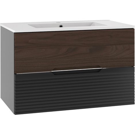 Mobile bagno con lavabo Sylla nero e marrone 80cm (1/5)