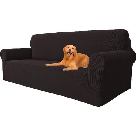 Sofa Überzug 3 Sitzer, Stretch Couch Bezug rutschfest, waschbar, für Haustiere, Kaffee (1/5)