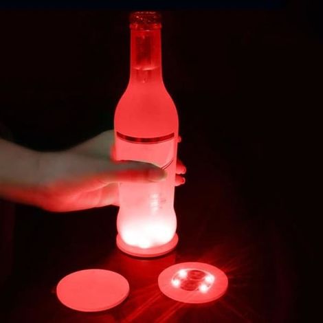 Set de table rouge - Mini sous-verre lumineux LED, autocollants lumineux pour bouteille de Noël, boîte de nuit, bar, vase (1/4)